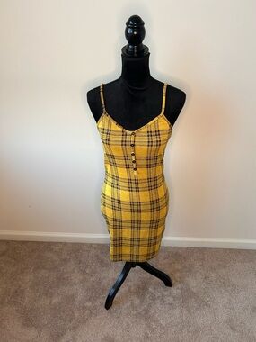 Yellow Plaid Bodycon Cami Dress